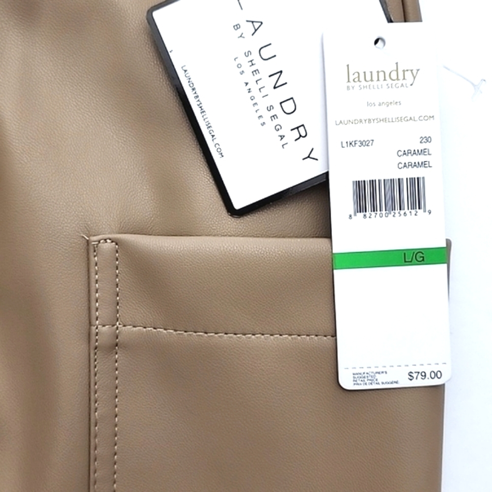 Laundry by Shelli Segal Caramel Tan Midi Slip On Skirt Stretch Side Pockets Sz L - Picture 8 of 10